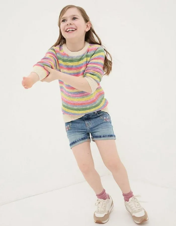 Kids FatFace Shorts Floral Denim Shorts Denim Blue