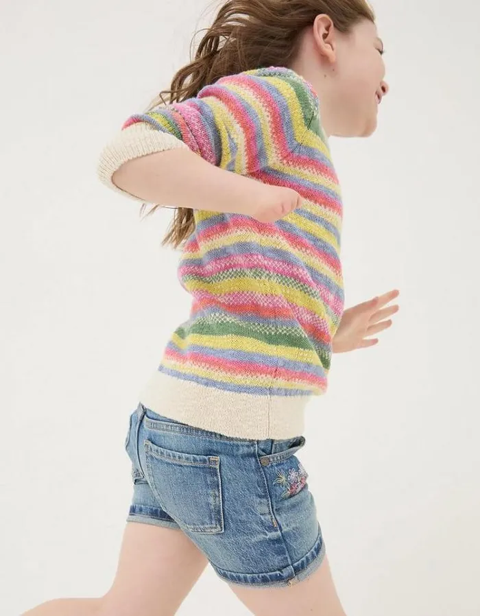 Kids FatFace Shorts Floral Denim Shorts Denim Blue