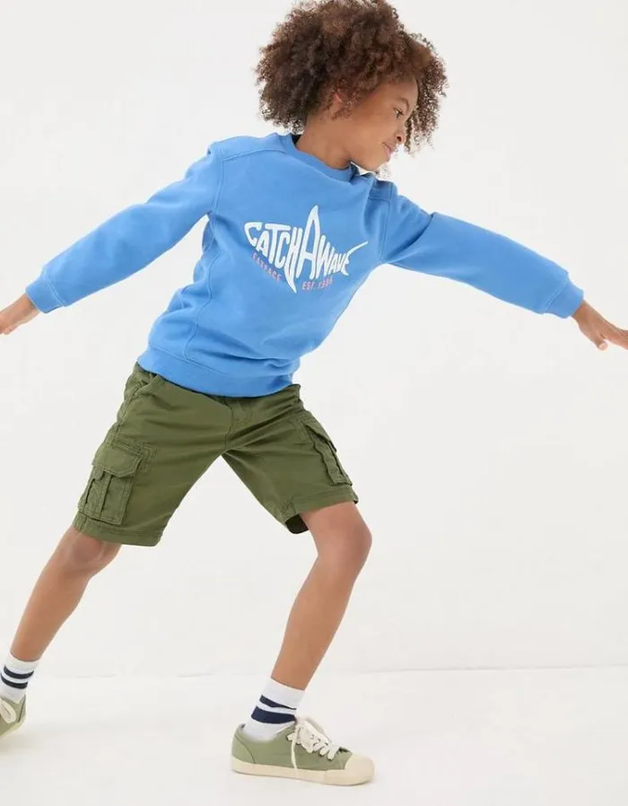 Kids FatFace Sweatshirts and Hoodies Shark Crew Sweatshirt Blue