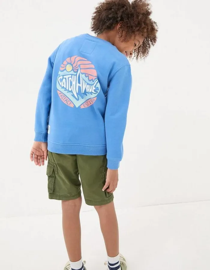 Kids FatFace Sweatshirts and Hoodies Shark Crew Sweatshirt Blue