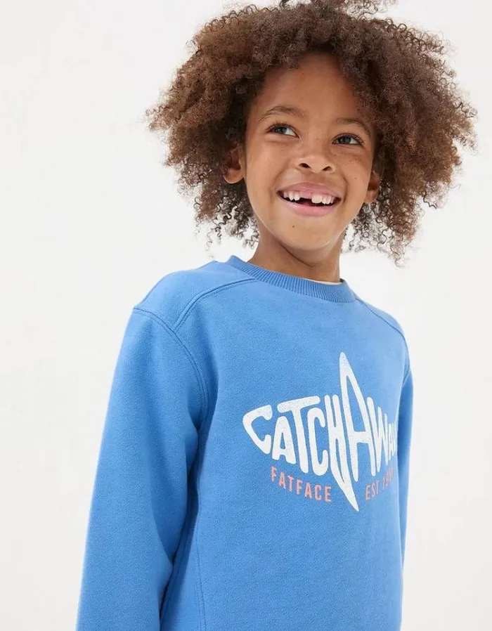 Kids FatFace Sweatshirts and Hoodies Shark Crew Sweatshirt Blue