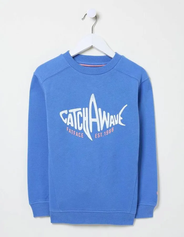Kids FatFace Sweatshirts and Hoodies Shark Crew Sweatshirt Blue