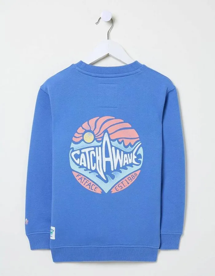 Kids FatFace Sweatshirts and Hoodies Shark Crew Sweatshirt Blue