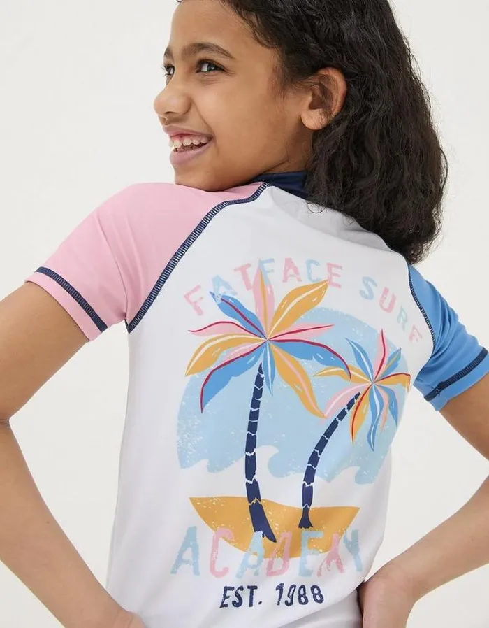 Kids FatFace Swimwear Colorblock Rash Vest Ivory