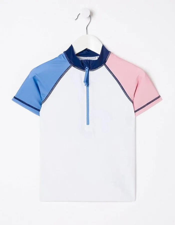 Kids FatFace Swimwear Colorblock Rash Vest Ivory
