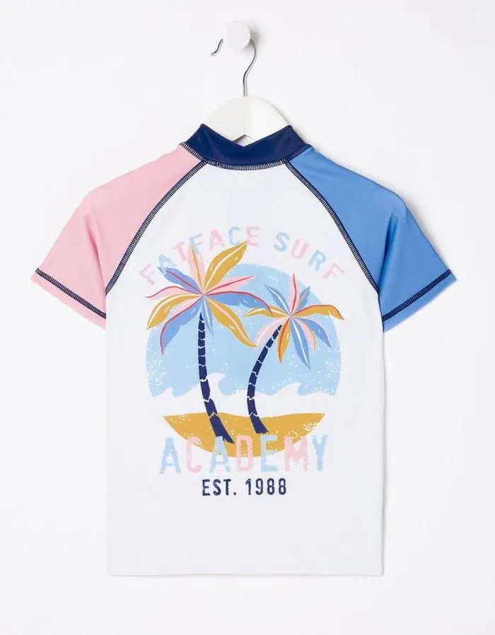 Kids FatFace Swimwear Colorblock Rash Vest Ivory