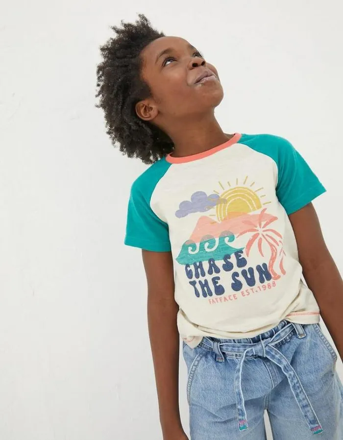 Kids FatFace Tops and TShirts Chase The Sun Jersey T Shirt Natural White