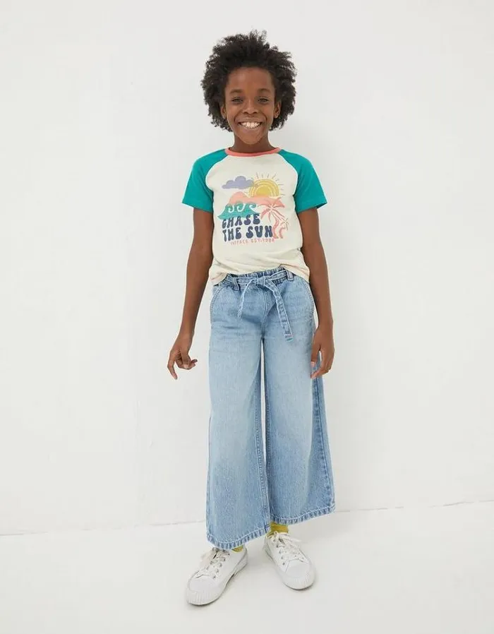 Kids FatFace Tops and TShirts Chase The Sun Jersey T Shirt Natural White