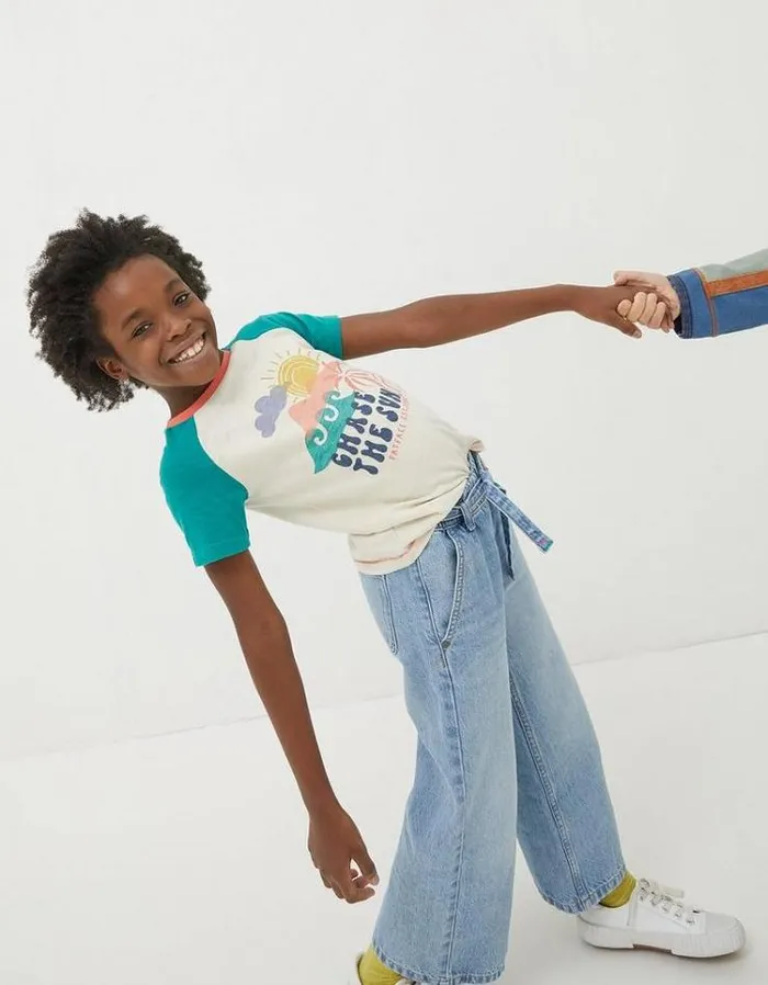 Kids FatFace Tops and TShirts Chase The Sun Jersey T Shirt Natural White