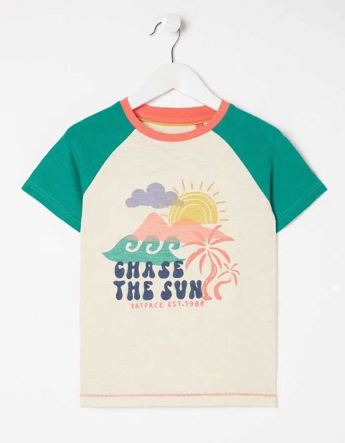 Kids FatFace Tops and TShirts Chase The Sun Jersey T Shirt Natural White