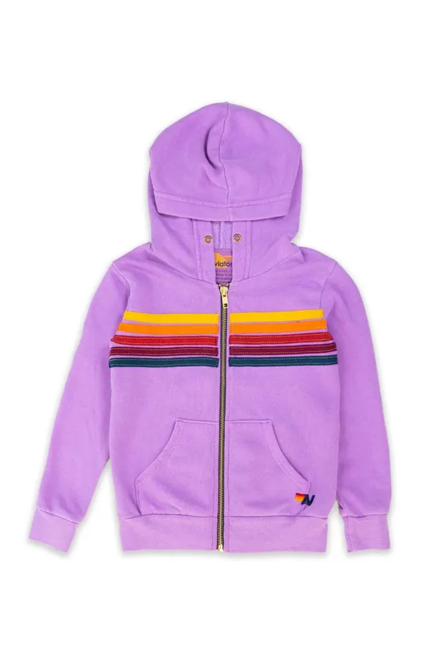 Kids Kids Hoodies Aviator Nation KID039S 5 STRIPE HOODIE 8211 NEON PURPLE