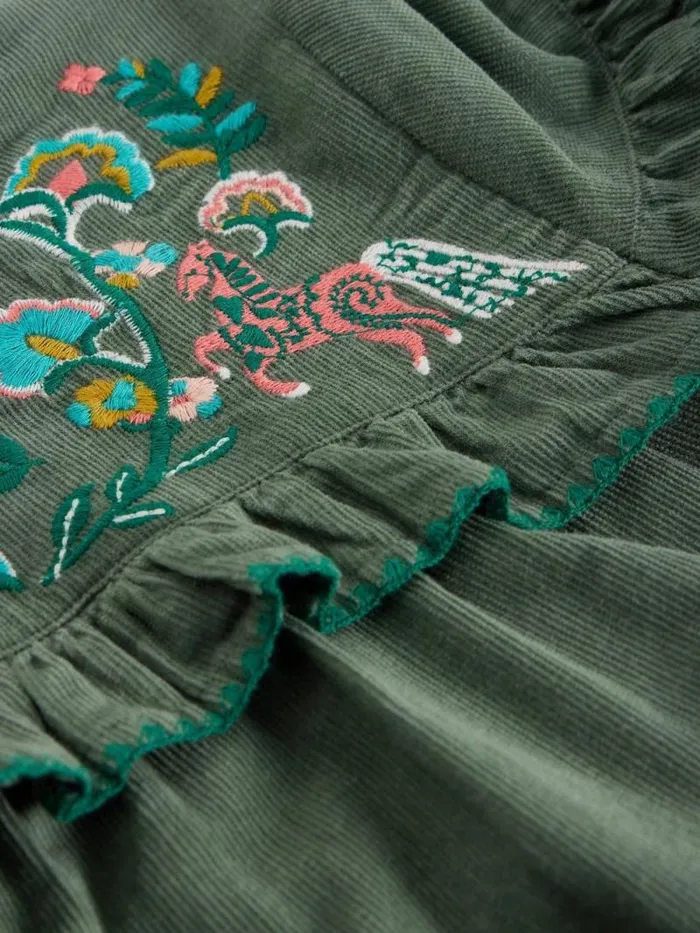 Kids LS Embroidered Needlecord Top Light Teal White Stuff Tops