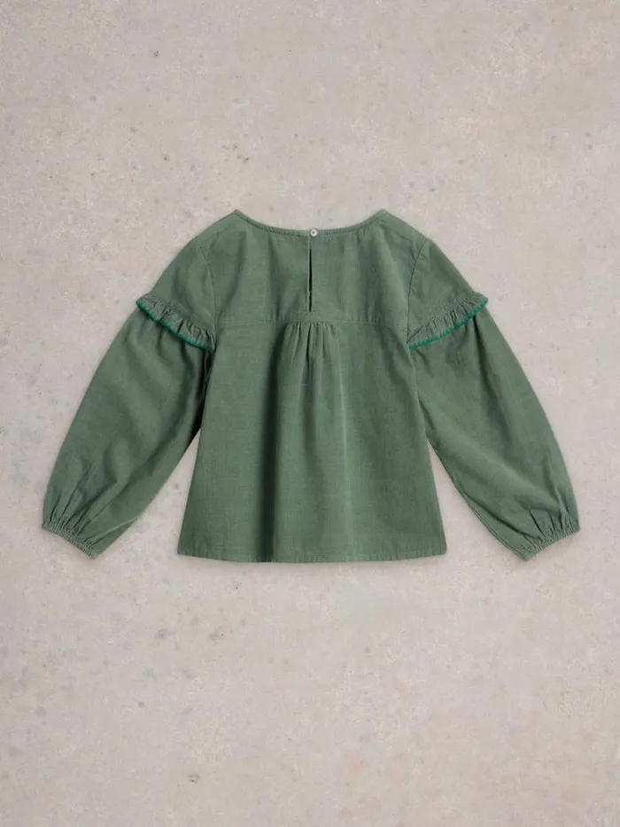 Kids LS Embroidered Needlecord Top Light Teal White Stuff Tops
