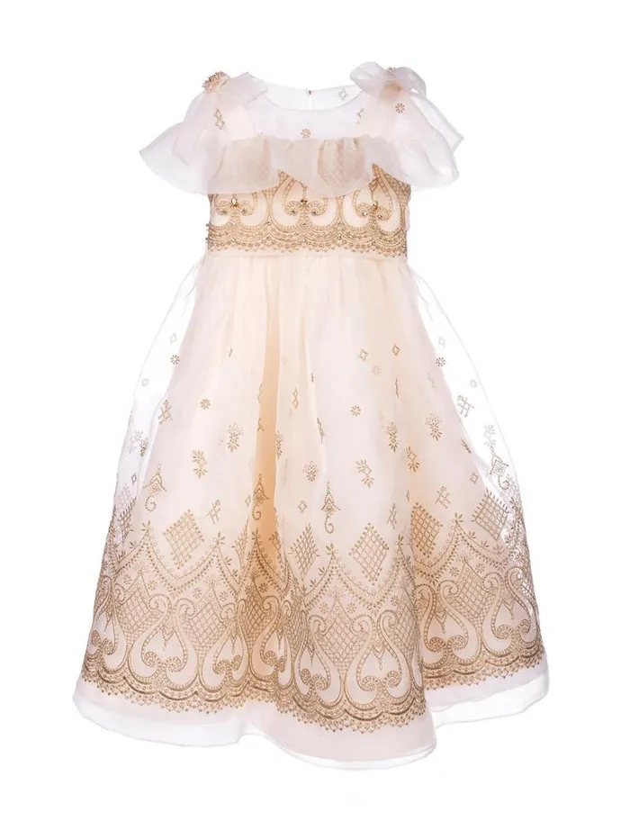 Kids Marchesa Gowns Embroidered Organza Gown Gold