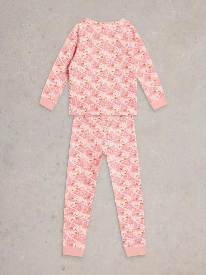 Kids Swan PJ Set Pink Print White Stuff Pyjamas Kids Swan PJ Set Pink Print White Stuff Pyjamas