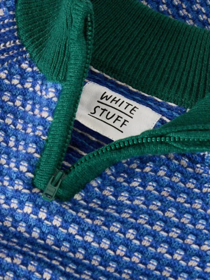 Kids Tuck Stitch Funnel Jumper Bright Blue White Stuff Knitwear