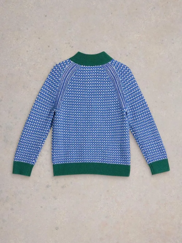 Kids Tuck Stitch Funnel Jumper Bright Blue White Stuff Knitwear Kids Tuck Stitch Funnel Jumper Bright Blue White Stuff Knitwear
