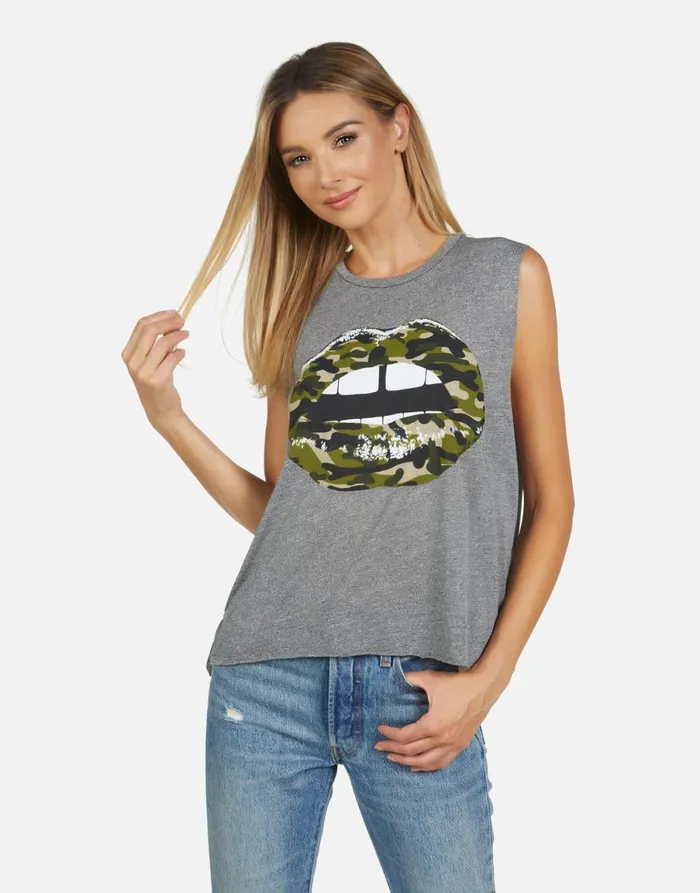 Kinzington Camo Lip Heather Grey Women039s Lauren Moshi Tanks