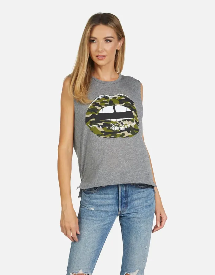 Kinzington Camo Lip Heather Grey Women039s Lauren Moshi Tanks