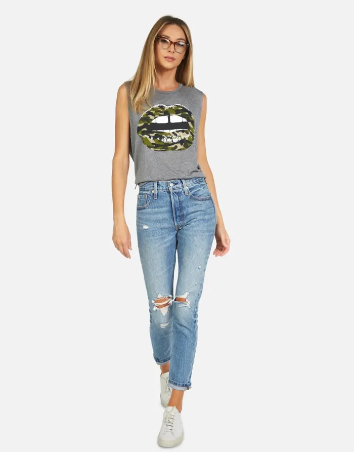 Kinzington Camo Lip Heather Grey Women039s Lauren Moshi Tanks