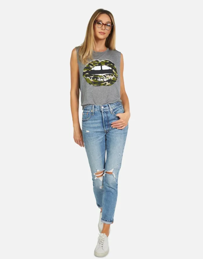 Kinzington Camo Lip Heather Grey Women039s Lauren Moshi Tanks