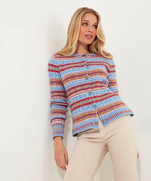 Knitwear and Cardigans Apparel Bonnie Fairisle Cardigan Blue Joebrowns