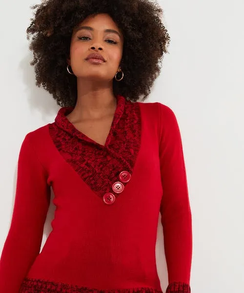 Knitwear and Cardigans Curiously Cosy Knit BlackRed Joebrowns Apparel Knitwear and Cardigans Curiously Cosy Knit BlackRed Joebrowns Apparel