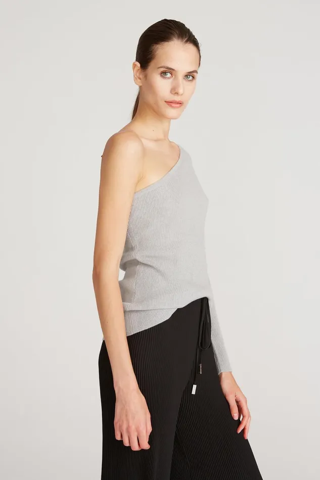 Knitwear Women Halston Aj One Shoulder Sweater Dove Grey