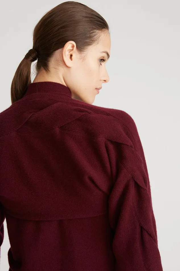 Knitwear Women Halston Auden Wool Cash Cable Shrug Merlot