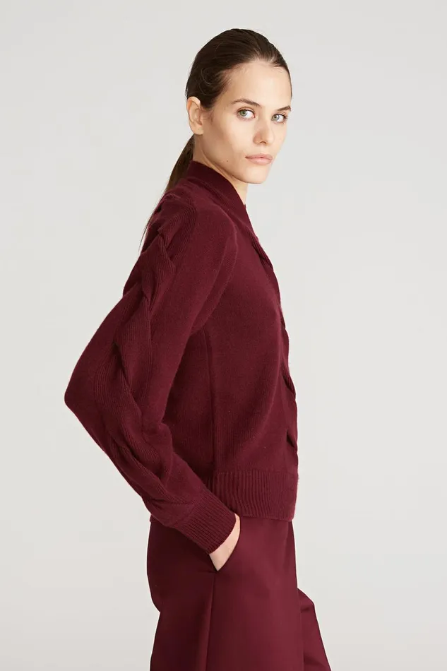 Knitwear Women Halston Auden Wool Cash Cable Shrug Merlot