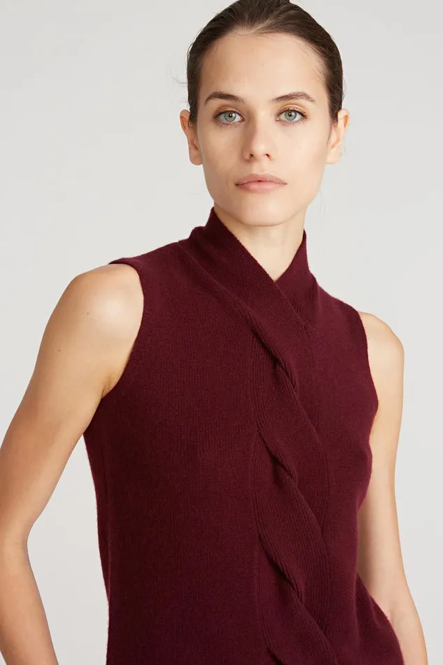 Knitwear Women Halston Fay Wool Cash Cable Sweater Merlot