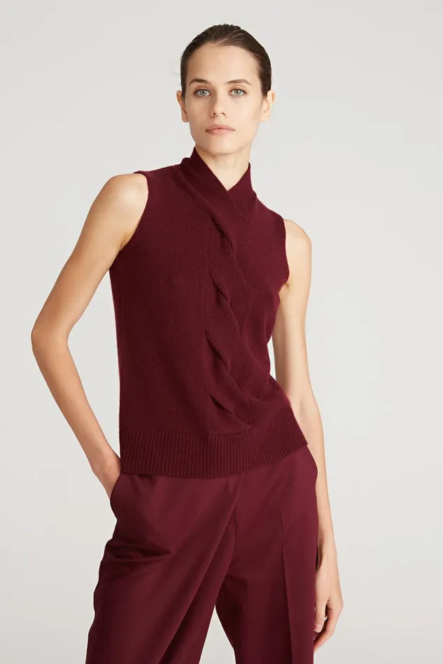 Knitwear Women Halston Fay Wool Cash Cable Sweater Merlot