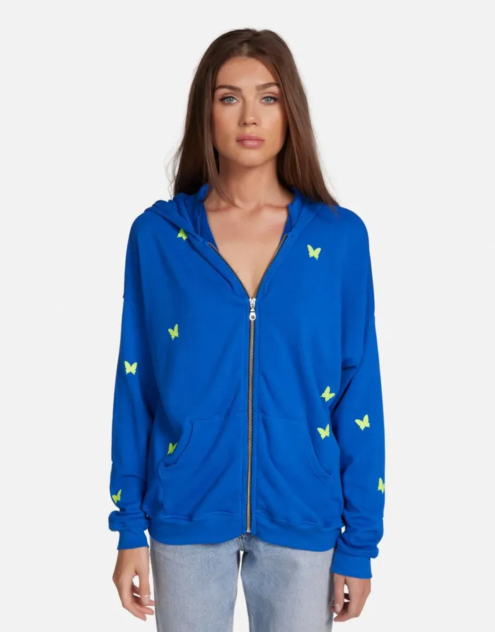 Koa Neon Peace Love Butterflies Vibrant Blue Women039s Lauren Moshi Hoodies