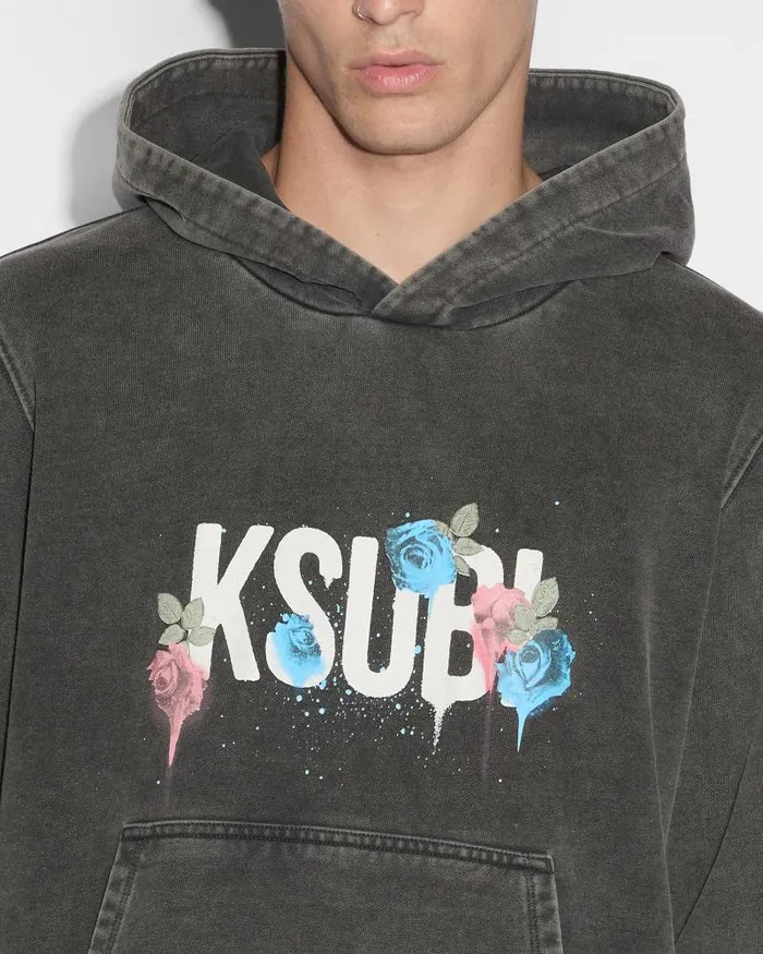 Ksubi Graff Rose Kash Hoodie Acid Grey Mens Sweats
