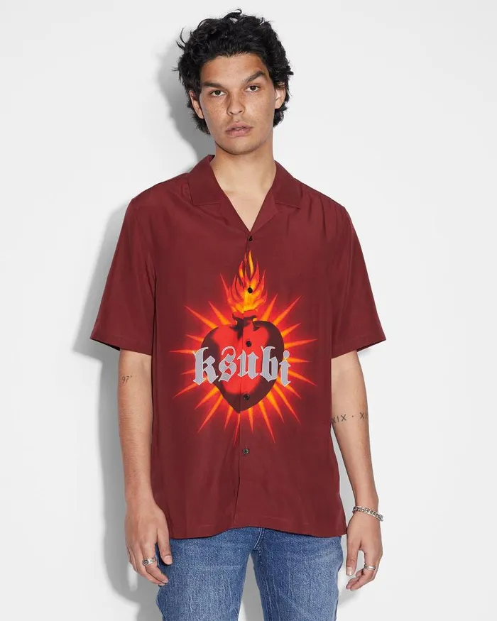 Ksubi Heart Resort Ss Shirt Crimson Mens Shirts