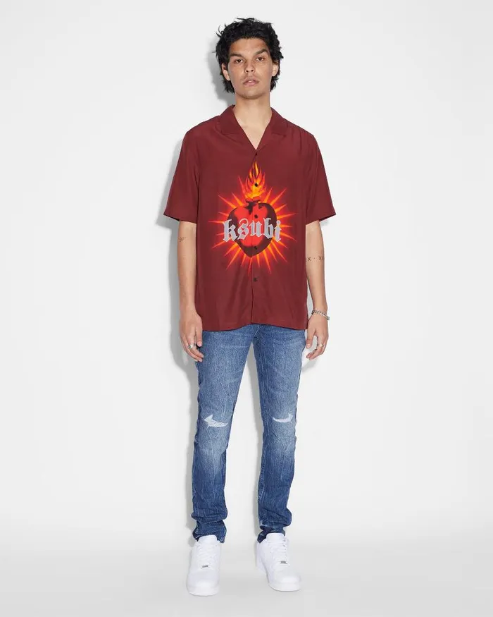Ksubi Heart Resort Ss Shirt Crimson Mens Shirts
