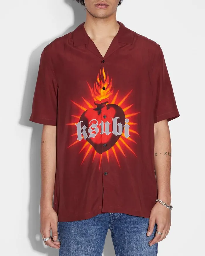 Ksubi Heart Resort Ss Shirt Crimson Mens Shirts