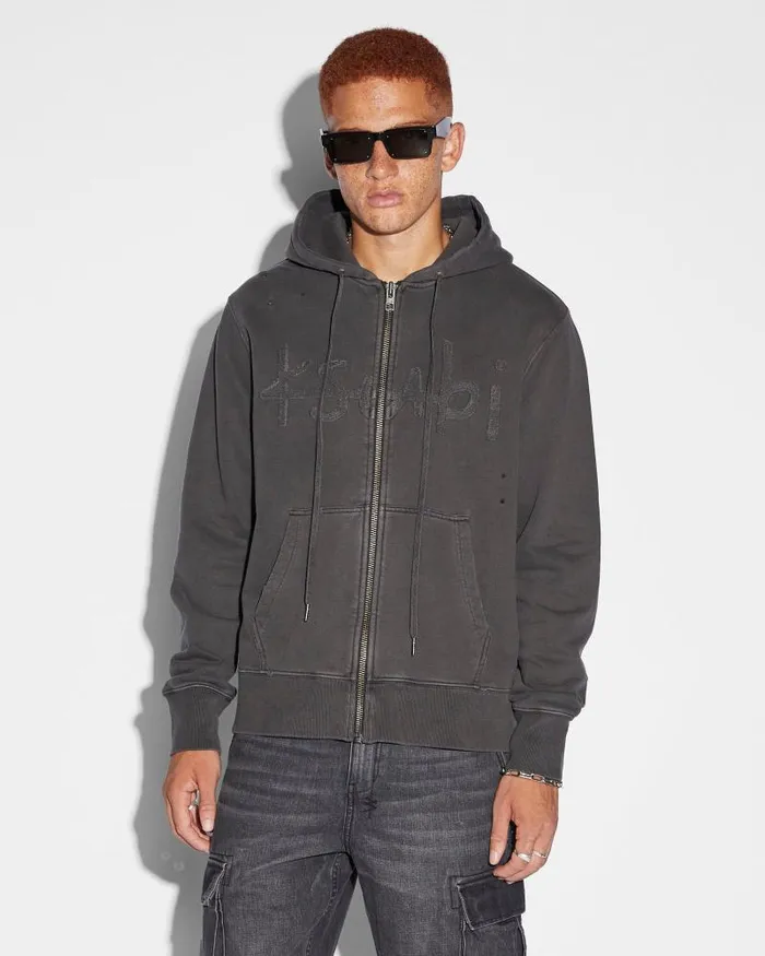 Ksubi Ksubi Kash Zip Thru Hoodie Faded Black Mens Hoodies and Sweatshirts