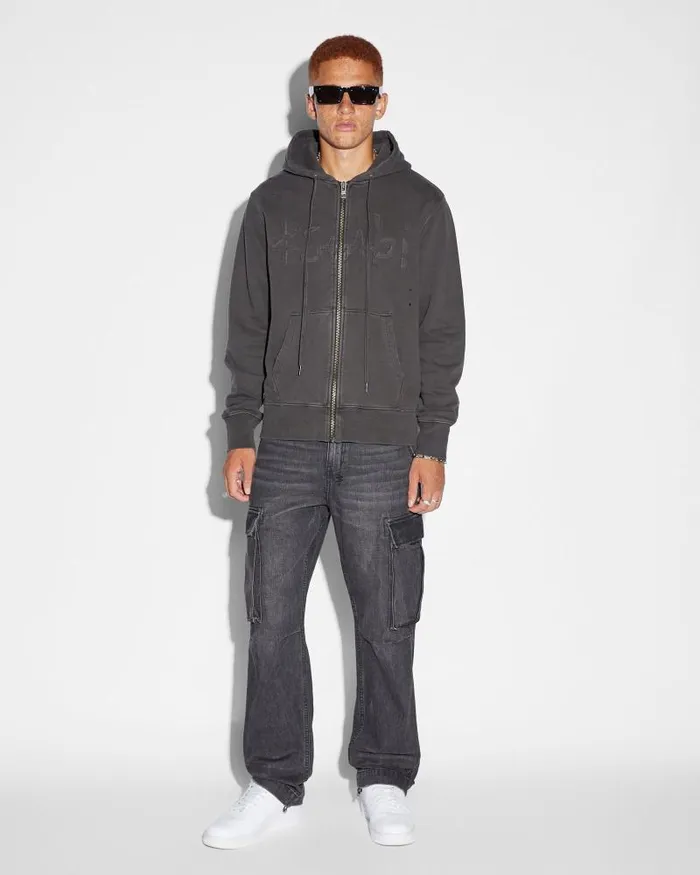 Ksubi Ksubi Kash Zip Thru Hoodie Faded Black Mens Hoodies and Sweatshirts