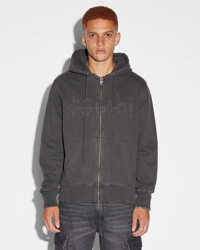Ksubi Ksubi Kash Zip Thru Hoodie Faded Black Mens Hoodies and Sweatshirts