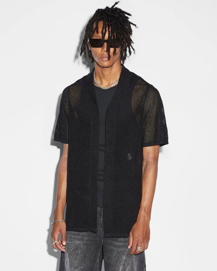 Ksubi Net Worth Knit Resort Ss Shirt Black Mens Knits