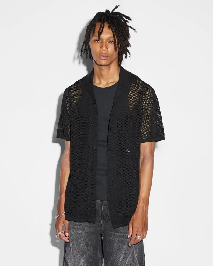 Ksubi Net Worth Knit Resort Ss Shirt Black Mens Knits