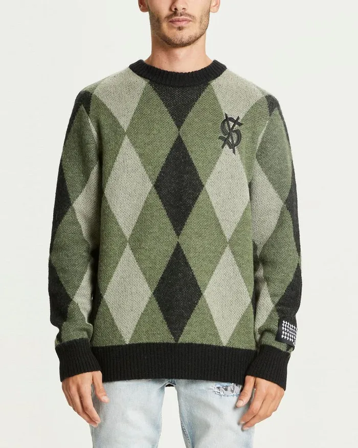 Ksubi Old Dollar Knit Crew Green Mens Knits