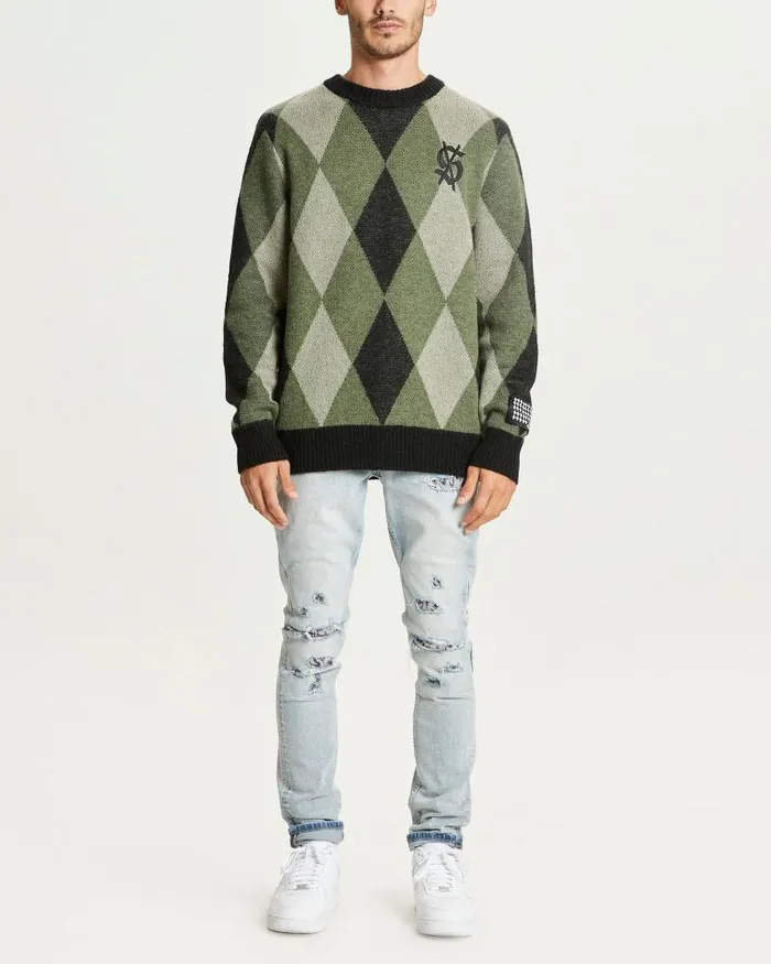Ksubi Old Dollar Knit Crew Green Mens Knits