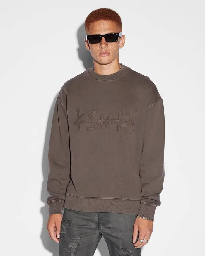 Ksubi Plus Applique Biggie Crew Java Mens Hoodies and Sweatshirts
