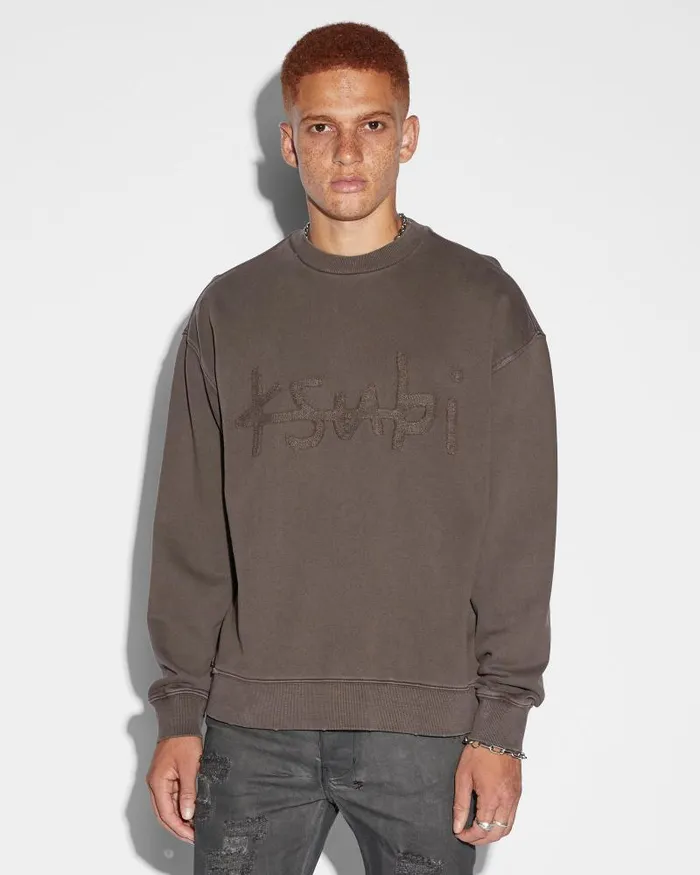 Ksubi Plus Applique Biggie Crew Java Mens Hoodies and Sweatshirts