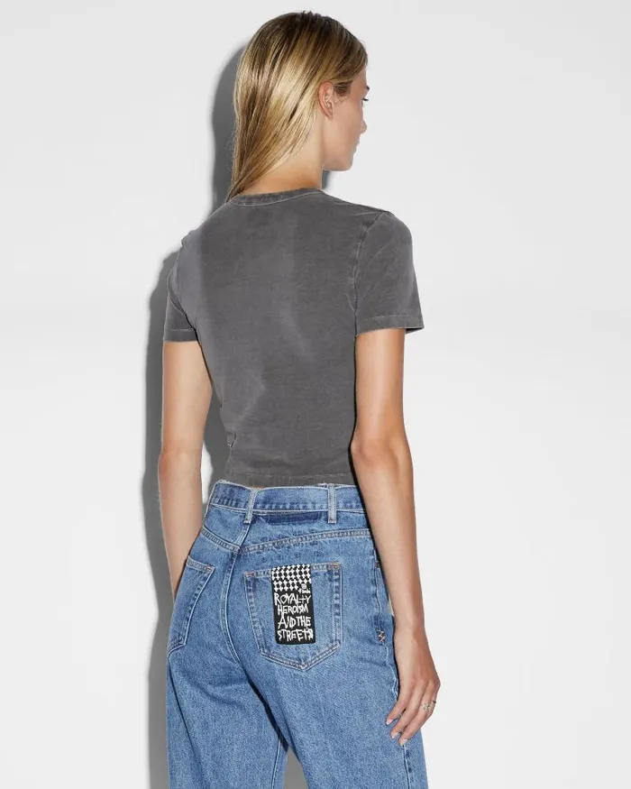 Ksubi Stacked Baby Ss Tee Charcoal Womens Tops