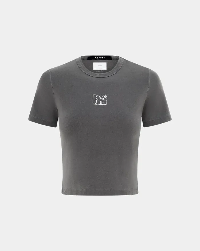 Ksubi Stacked Baby Ss Tee Charcoal Womens Tops