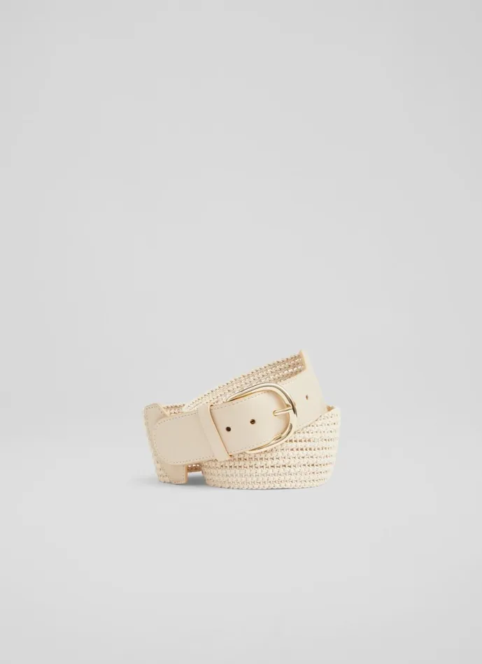 LKBennett Belts Women Eliana Cream Woven Cotton And Leather Wide Belt