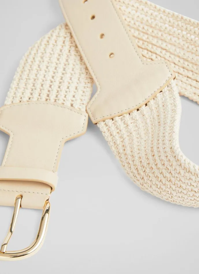 LKBennett Belts Women Eliana Cream Woven Cotton And Leather Wide Belt